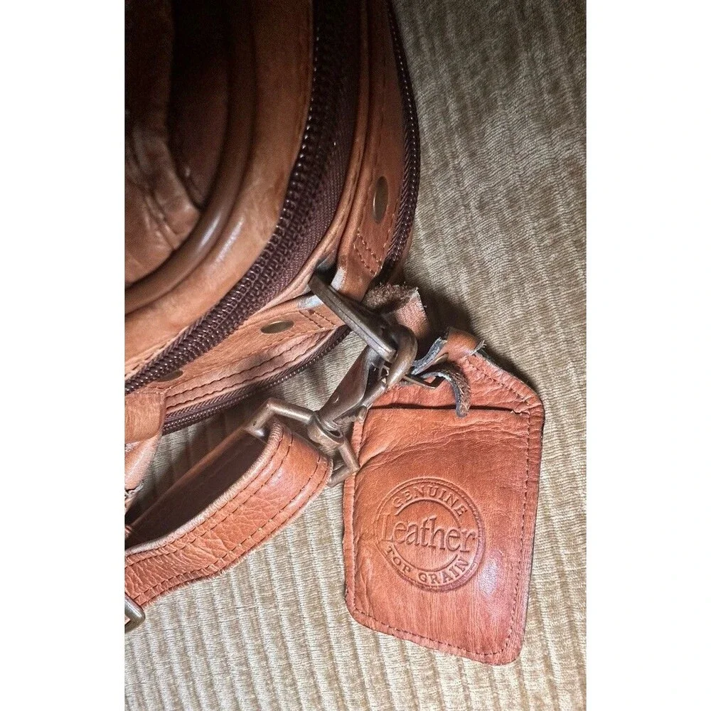 Full Grain Leather Briefcase Laptop Bag Tan Cognac Double Zip